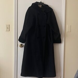 Elegant Dressy Black Double-Breasted Coat with velour trim arms and hat